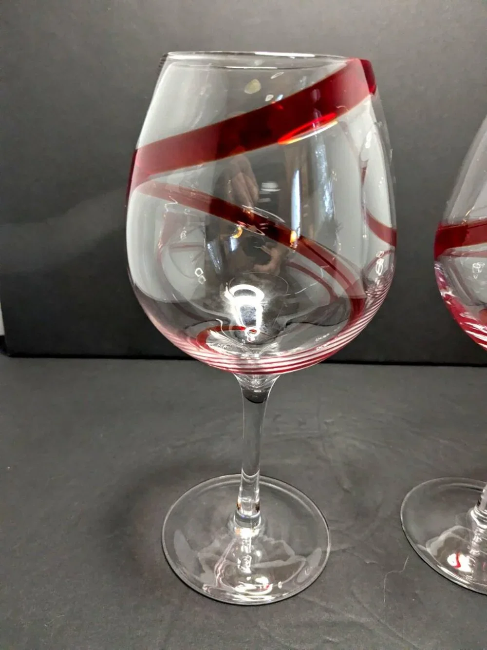 Pier 1 Red Swirline Balloon Wine Glasses Set Of 2 8.5